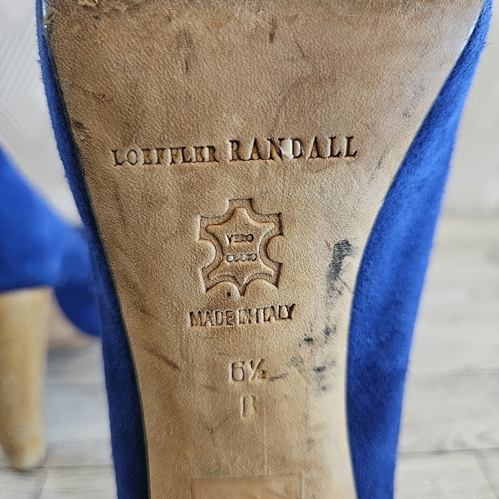 LOEFFLER RANDALL Suede High Wooden Heels Blue Size 6.5B - Picture 6 of 9